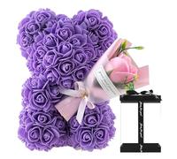 MLqkpwy Orso floreale | 24 x 16 cm | Orso di rosa | Orso di rosa | Orso di rosa | Orso di rosa | Orsacchiotto con luci, orsacchiotto floreale San Natale regalo di compleanno viola