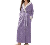 MLSHWUG Accappatoio in Flanella per Donne E Uomini Autunno Inverno Morbido Caldo Lungo con Cappuccio E Cintura,Viola,L