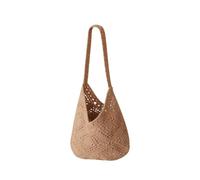 MLSHWUG Borsa A Tracolla in Cotone Tessuto Da Donna Hollow Out Crochet Bohemien Summer Casual Beach Bag,Cachi