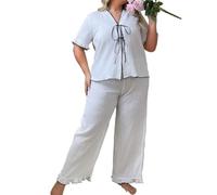 MLSHWUG Donna Tie-Front Manica Corta Sleepwear Plus Size Loungewear 2 Pezzi Lunghi Pigiama Set,Bianca,4XL