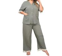 MLSHWUG Pigiama Casual da Donna in 2 Pezzi con Cardigan A Bottoni E Scollo A V E Pantaloni A Gamba Larga con Volant,Verde,XL