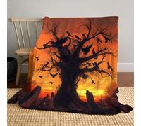 MLSOWM Coperta in Flanella Corvi E Alberi Morti Fluffy Coperta Pelosa Cimitero Dell'Antico Villaggio, Copertas in Pile Divano per Bambini Adulti per Tutte le Stagioni 150x200cm Arancia