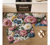 MLSOWM Set di 2 Tappeti da Cucina Antifatica Illustrazioni Botaniche Retrò, Tappetini da Cucina Fiori In Fiore Comodi Antiscivolo Lavabile per Corridoio, Soggiorno, Ufficio, 43x75cm+43x120cm, Verde