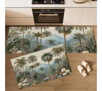 MLSOWM Set di 2 Tappeti da Cucina Antifatica Illustrazioni Botaniche Retrò, Tappetini da Cucina Palma Tropicale Uccello Paradiso Comodi Antiscivolo per Corridoio, Soggiorno, Ufficio, Erba Verde