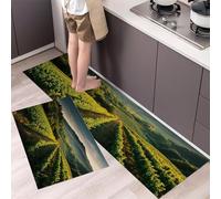 MLSOWM Set di 2 Tappeti da Cucina Antifatica, Tappetini da Cucina Vigneto Comodi Antiscivolo Tappeto Campi Italiani Lavabile Facile da Pulire per Ingresso, Corridoio (Verde, 50x80cm+50x150cm)