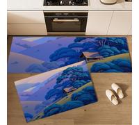 MLSOWM Set di 2 Tappeti da Cucina Secondo Foreste E Colline, 43x75cm+43x150cm Tappetini da Cucina Case Legno Sul Collina Antiscivolo Lavabili Tappeti da Pavimento per Corridoi, Camera da Letto, Blu