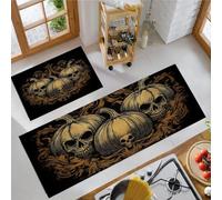 MLSOWM Set di 2 Tappeti da Cucina Stile Barocco Scuro Tappetini e Tappeti Vite Scheletro Antiscivolo Tappeti Durevoli per Sala da Pranzo, Corridoio e Soggiorno, 50x80cm+50x150cm, Oro Scuro