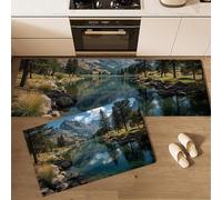 MLSOWM Set di 2 Tappeti da Cucina Torrente Roccioso Tappetini da Cucina Laghi Alpini Runner Antiscivolo Tappetino Passatoia Lavabili per Corridoio, Sala da Pranzo, 43x75cm+43x120cm Turchese