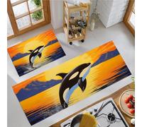 MLSOWM Set di 2 Tappetini da Cucina Antiscivolo Orca Assassina, Set di Tappeti da Cucina Tramonto Sul Mare Lavabili per Corridoio, Sala da Pranzo e Ingresso 50x80cm+50x150cm Arancia