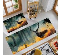 MLSOWM Set di 2 Tappetini da Cucina Bellissimo Cervo Tappeto da Cucina Foresta Ad Acquerello Antiscivolo Lavabile Tappetino Passatoia per Lavanderia, Camera da Letto, Ufficio, 43x75cm+43x150cm