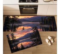 MLSOWM Set di 2 Tappetini da Cucina Foreste Conifere Montagne Innevate Tappeto da Cucina Tramonto Sui Laghi Alpini Antiscivolo Tappetino Passatoia per Lavanderia, Ufficio, 40x60cm+40x120cm Arancia