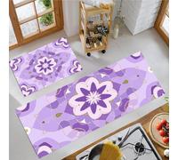 MLSOWM Set di 2 Tappeto da Cucina Antiscivolo Lavabile Anni '90 Passatoia Cucina Cerchi E Triangoli Tappeti Runner per Corridoio, Sala Da Pranzo, Lavanderia, 43x75cm+43x120cm, Rosa Rossa