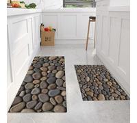 MLSOWM Set di Tappeti da Cucina, 50x80cm+50x150cm 2 Pezzi Tappetino da Cucina Stile Rustico Antiscivolo Tappetini Roccia Liscia per Accanto a Lavello, Corridoio, Lavanderia, Marrone