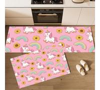 MLSOWM Set di Tappeti da Cucina Ragazza Sognatrice 2 Pezzi 50x80cm+50x150cm | Set di Tappetini da Cucina Unicorno Arcobaleno Lavabili Ultra-Sottile Passatoia Cucina, Assorbente Zerbino Per Interni
