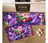 MLSOWM Set di Tappetini da Cucina Cielo Stellato Natalizio Sogno Antiscivolo Lavabile | Tappetino Tappeti Cucina Babbo Natale Assorbente, Tappeto Passatoia per Corridoio, Lavanderia, 40x60cm+40x120cm