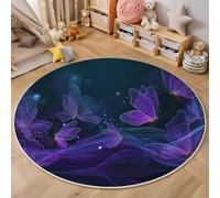 MLSOWM Tappeti Rotondo 100cm Lampi E Onde Luminose Antiscivolo Tappeto Pelo Corto Farfalla Luminosa Protettore del Pavimento Tappetino Per Camera Da Letto Sala Da Pranzo Cameretta Dei Bambini, Viola