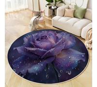 MLSOWM Tappeti Rotondo 120cm Realismo Magico Antiscivolo Tappeto Pelo Corto Rugiada Di Rosa Protettore del Pavimento Tappetino Per Camera Da Letto Sala Da Pranzo Cameretta Dei Bambini, Viola