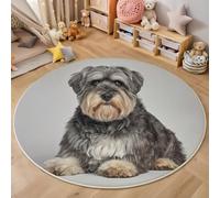 MLSOWM Tappeti Rotondo 160cm Ritratto Di Cane Antiscivolo Tappeto Pelo Corto Schnauzer Protettore del Pavimento Tappetino Per Camera Da Letto Sala Da Pranzo Cameretta Dei Bambini, Grigio