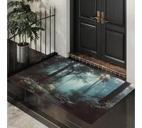 MLSOWM Tappetini Antiscivolo per Ingresso Alberi Secolari Imponenti Zerbino Ultra Sottile Foresta Densa Tappeto Ingresso Casa Lavabile in Lavatrice per Porta Casa, Ufficio e Condominio, 60x90 cm, Blu