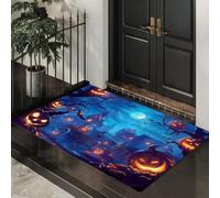 MLSOWM Tappetini Antiscivolo per Ingresso Città Delle Zucche Nebbiosa, 60x120 cm Zerbini di Benvenuto Notte Di Halloween Tappeto a Pelo Corto Facile da Pulire per Cucina, Bagno, Corridoio, Blu