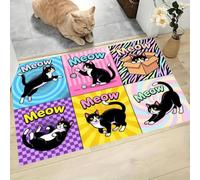 MLSOWM Tappetini Antiscivolo per Ingresso Gatto Comico, 60x120 cm Zerbini di Benvenuto Stile Pop Tappeto a Pelo Corto Facile da Pulire per Cucina, Bagno, Corridoio, Viola