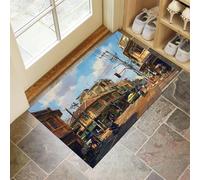 MLSOWM Tappetini Antiscivolo per Ingresso Scena Strada Retrò Zerbino Ultra Sottile Strade Centro Storico Tappeto Ingresso Casa Lavabile per Porta Casa, Ufficio e Condominio, 90x150 cm, Marrone Caldo