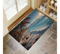 MLSOWM Tappetini Antiscivolo per Ingresso Spiaggia Rocciosa Zerbino Ultra Sottile Paesaggio Costiero Tropicale Tappeto Ingresso Casa Lavabile per Porta Casa, Ufficio e Condominio, 50x80 cm, Blu-Verde