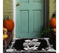 MLSOWM Tappetini Antiscivolo per Ingresso Teschio Dell'Amore, 50x80 cm Zerbini di Benvenuto Romantic Gothic Tappeto a Pelo Corto Facile da Pulire per Cucina, Bagno, Corridoio, Nero