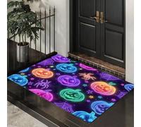 MLSOWM Tappetini Antiscivolo per Ingresso Zucca Fluorescente Zerbino Ultra Sottile Stile Cyber Neon Tappeto Ingresso Casa Lavabile per Porta Casa, Ufficio e Condominio, 40x60 cm, Blu-Viola