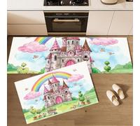 MLSOWM Tappetini da Cucina Architettura Sogni Set di 2 Tappeto da Cucina Castello Fiabe Antiscivolo Tappetino Passatoia Facili da Pulire per Corridoio, Sala da Pranzo, 43x75cm+43x120cm Verde Chiaro