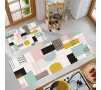 MLSOWM Tappetini da Cucina Blocchi Geometrici 2 pezzi, Tappeto Cucina Antiscivolo Stile Modernista, Tappeti da Lavabile per Corridoi, Sala Da Pranzo, Lavanderia 50x80cm+50x150cm, Grigio