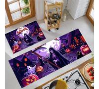 MLSOWM Tappetini da Cucina Gotico Oscuro 2 Pezzi | Tappetino Cucina Morte Dello Scheletro Antiscivolo, Lavabile Tappeti Passatoia Anti Fatica per Corridoi, Cucine, Viola Intenso 50x80cm+50x150cm