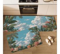 MLSOWM Tappetini da Cucina, Tappeti da Cucina Piante Tropicali Retrò Tappeto Passatoia Corridoio Confine Della Foresta Pluviale, Tappetino Antiscivolo per Camera da Letto Soggiorno Ufficio, Blu