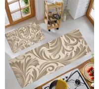 MLSOWM Tappetini da Cucina Viti E Foglie 2 pezzi, Tappeto Cucina Antiscivolo Effetto 3D, Tappeti da Lavabile per Corridoi, Sala Da Pranzo, Lavanderia 50x80cm+50x150cm, Crema