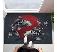 MLSOWM Tappetino Antiscivolo Lavabile Carpa Koi Zerbino Trappola Sporco Stile Giapponese Zerbino d'Ingresso Assorbenti per Cane, Ingresso, Porta e Corridoio, 40x60 cm, Blu Scuro