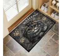 MLSOWM Tappetino Antiscivolo Lavabile Gatto Carino Zerbino Trappola Sporco Benvenuto Zerbino d'Ingresso Assorbenti per Cane, Ingresso, Porta e Corridoio, 90x150 cm, Grigio Scuro