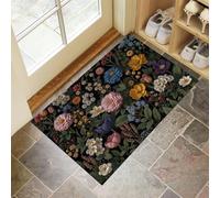 MLSOWM Tappetino Antiscivolo Lavabile Piante E Fiori Zerbino Trappola Sporco Lussureggianti Fiori Selvatici Zerbino d'Ingresso Assorbenti per Cane, Ingresso, Porta e Corridoio, 90x150 cm, Verde