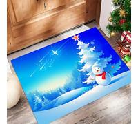 MLSOWM Tappetino Antiscivolo Lavabile Pupazzo Di Neve, Meteora E Alberi Zerbino Trappola Sporco Paesaggio Invernale Zerbino d'Ingresso Assorbenti per Cane, Ingresso, Porta e Corridoio, 40x60 cm, Blu