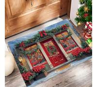 MLSOWM Tappetino Antiscivolo Lavabile Vetrina Di Natale Zerbino Trappola Sporco Dipinto Ad Olio D'Epoca Zerbino d'Ingresso Assorbenti per Cane, Ingresso, Porta e Corridoio, 60x90 cm, Rosso Brillante