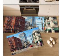 MLSOWM Tappetino da Cucina Antiscivolo Edifici Angolari Bangkok Street Set di Tappeti da Cucina, Passatoia Corridoio Scena Strada Città Moderna Tappetino Zerbino per Sala da Pranzo, 50x80cm+50x150cm