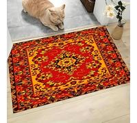 MLSOWM Tappeto a Pelo Corto Modelli Tradizionali Persiani Zerbino Ingresso Esterno Estetica Orientale Tappeti Antiscivolo Lavabile per Camera Da Letto, Corridoio, Soggiorno, Sala, 90x150 cm, Rosso