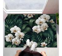 MLSOWM Tappeto a Pelo Corto Orchidea Bianca Zerbino Ingresso Esterno Illustrazioni Botaniche Retrò Tappeti Antiscivolo Lavabile per Camera Da Letto, Corridoio, Soggiorno, Sala, 80x120 cm, Verde Scuro