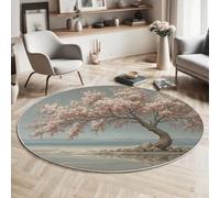 MLSOWM Tappeto a Pelo Corto Paesaggio Lacustre Tappeto Rotonda Albero Di Ciliegio In Fiore Morbido e Accogliente per Camera da Letto, Soggiorno, Sala da pranzo, Ufficio, 60cm, Rosa Chiaro