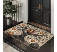 MLSOWM Tappeto Alberi Strani d'ingresso interno, Beige | Zerbino Albero Nero Con Teschio resistente e antiscivolo, Tappetino assorbe l'acqua e raccoglie lo sporco per mantenere la casa pulita