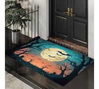 MLSOWM Tappeto Asciugapassi Cielo Notturno Halloween Tappeti D'Ingresso Alberi Antichi Cimitero Tappeto Ingresso Casa Zerbino Ingresso Esterno per Balcone Giardino Terrazzo, 60 x 90 cm - Blu-Verde