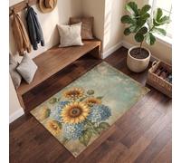 MLSOWM Tappeto Country Retrò d'ingresso interno, Verde Oliva | Zerbino Girasole Ortensia resistente e antiscivolo, Tappetino assorbe l'acqua e raccoglie lo sporco per mantenere la casa pulita