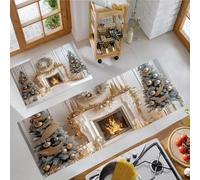 MLSOWM Tappeto da Cucina Albero Natale Camino Tappetini e Tappeti Natalizio Antiscivolo e Lavabile Passatoia Anti-Fatigue per Corridoio, Sala da Pranzo e Ingresso, 43x75cm+43x120cm, Bianco Avorio