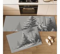 MLSOWM Tappeto da Cucina Antiscivolo Lavabile Schizzo Della Foresta Di Cervi Tappeto Passatoia Cucina Minimalismo Tappetini Comodi per Lavandino e Fornelli, 43x75cm+43x150cm Grigio Chiaro