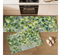 MLSOWM Tappeto da Cucina Pittura Ad Acquerello Botanica, Set di 2 Tappetini da Cucina Foglie Pendenti Antiscivolo, Lavabili, per Corridoio, Soggiorno, Camera da Letto, Bagno (Verde, 43x75cm+43x120cm)