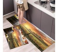 MLSOWM Tappeto da Cucina Vigneti Italiani, Set di 2 Tappetini da Cucina Campi Rurali Antiscivolo, Lavabili, Anti-fatica Tappeti Runner per Corridoio, Portico (Verde, 50x80cm+50x150cm)